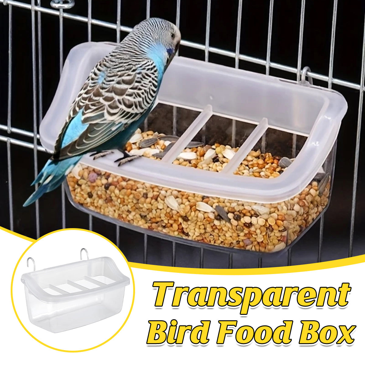 Clear Bird Feeder Box Parrot Food Dispenser Cage Sink Container Hanging Supplies