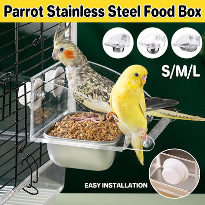 Parrot Stainless Steel Food Bowl Bird Feeder Cage Hanging Dish for Pet Birds - S