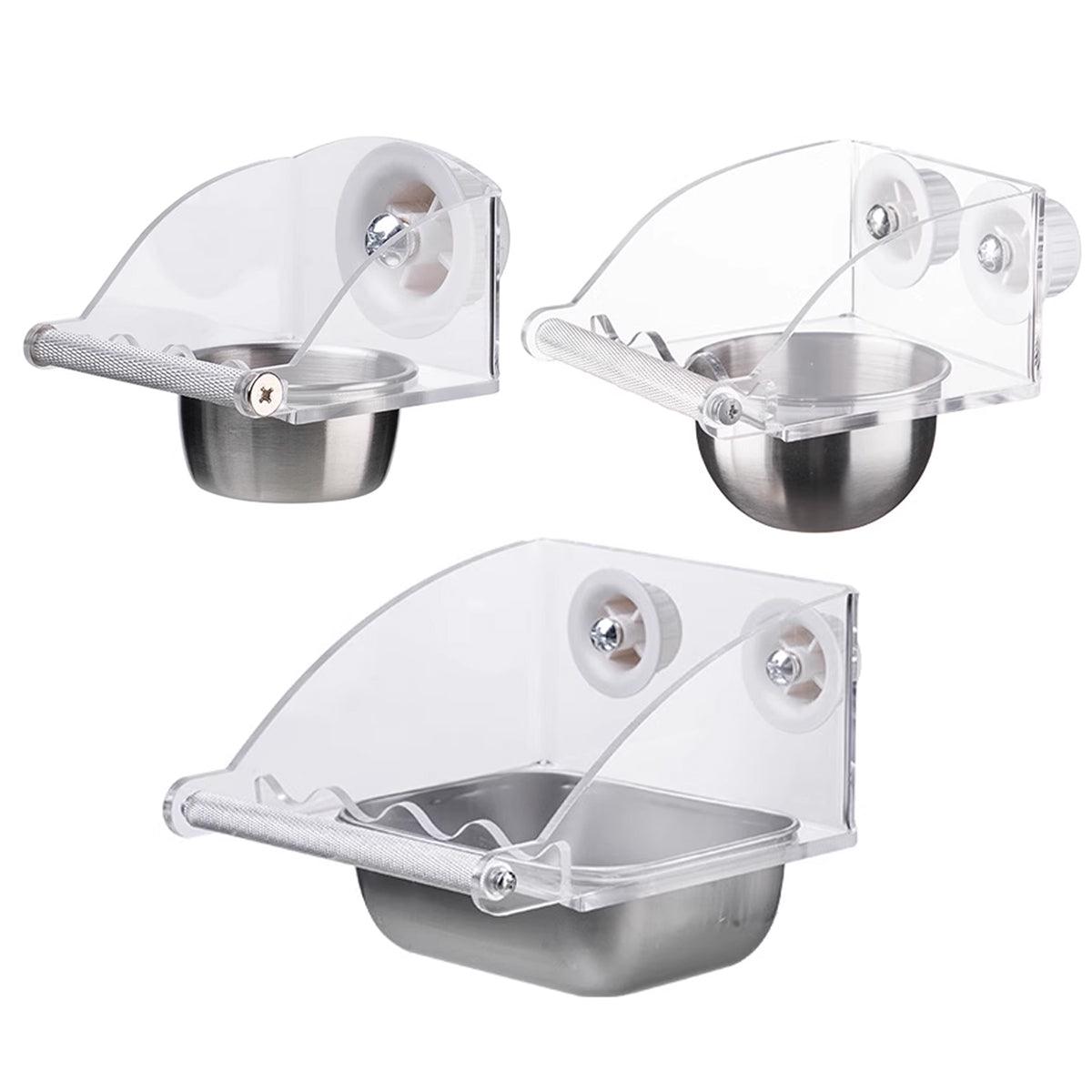 Parrot Stainless Steel Food Bowl Bird Feeder Cage Hanging Dish for Pet Birds - S