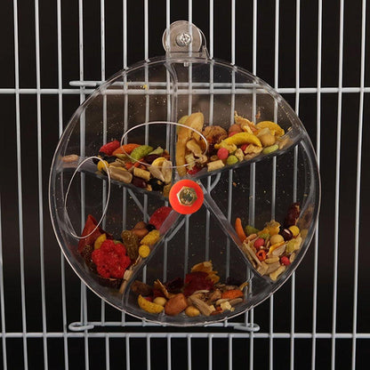 Parrot Foraging Toy Bird Chew Wheel Food Dispenser Divider Box Cage Accessory - Transparent