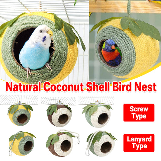 Bird Nest Parrot Nest Coconut Shell Braided Twine Colourful Cage Hanging Bed - White-Green-Screw Model