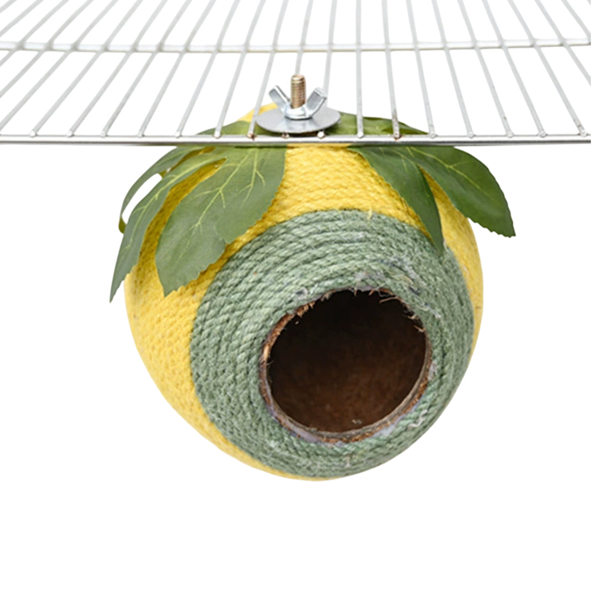 Bird Nest Parrot Nest Coconut Shell Braided Twine Colourful Cage Hanging Bed - White-Green-Screw Model