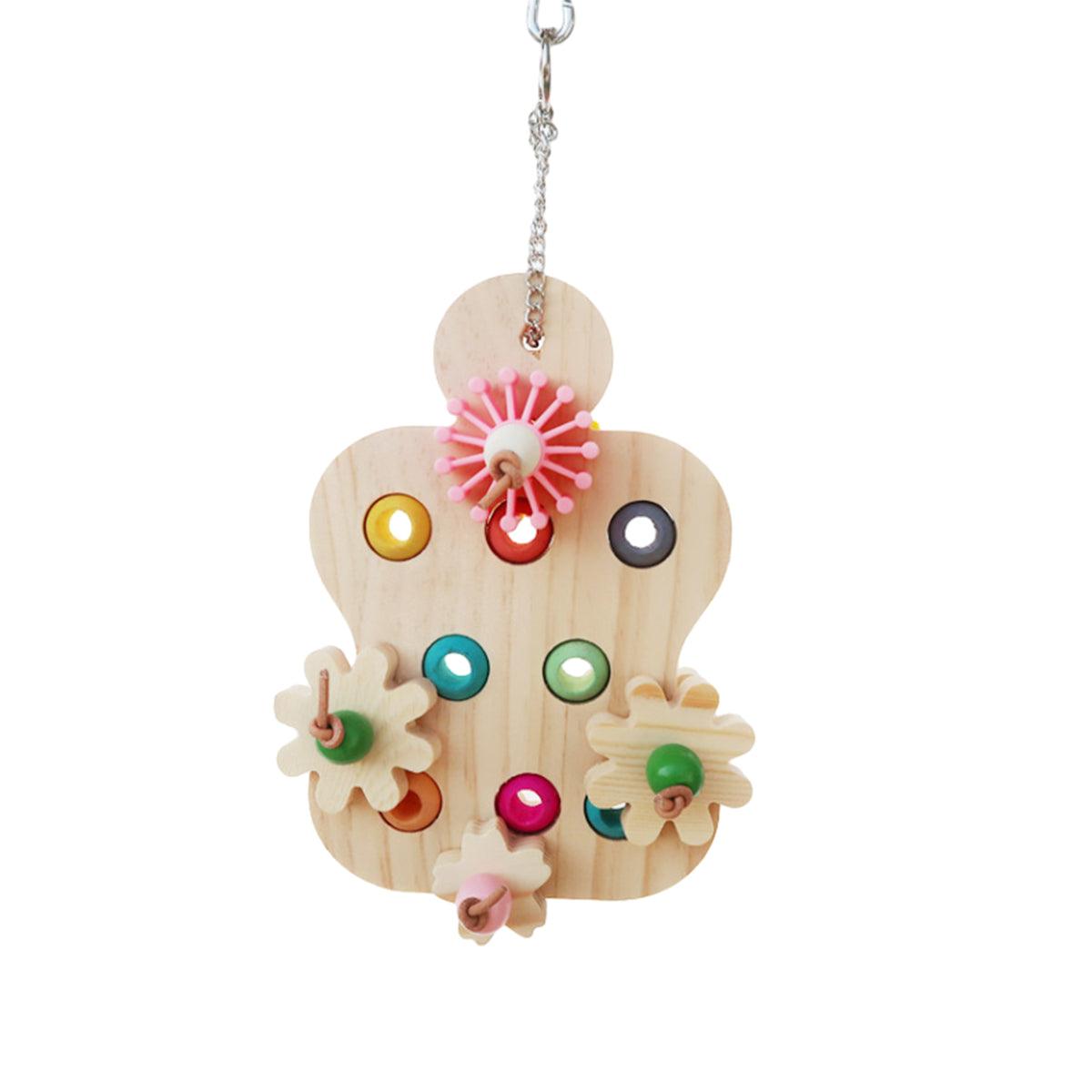 Wooden Parrot Toys Educational Interactive Chewing Nibbling Hanging Cage Toys