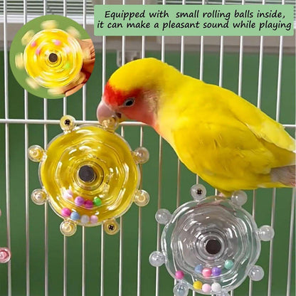 Interactive Parrot Spinning Wheel Stress Relief Toy for Small Birds Durable - Yellow