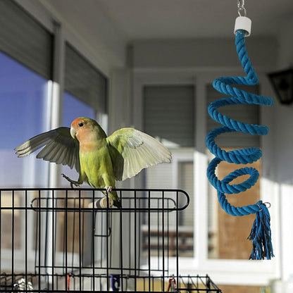 Bird Climbing Rope Toy Cotton Spiral Ladder Parrot Cage Hanging Swing Pet Toy - Colourful