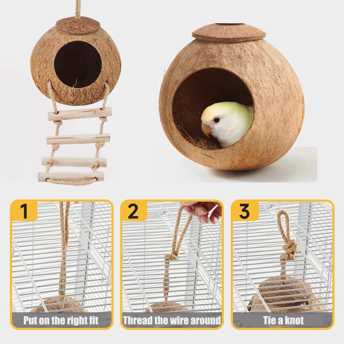 Lanyard Birdhouse Parrot Coconut Nest Bed Hanging Bird Cage for Small Birds - Stairs type