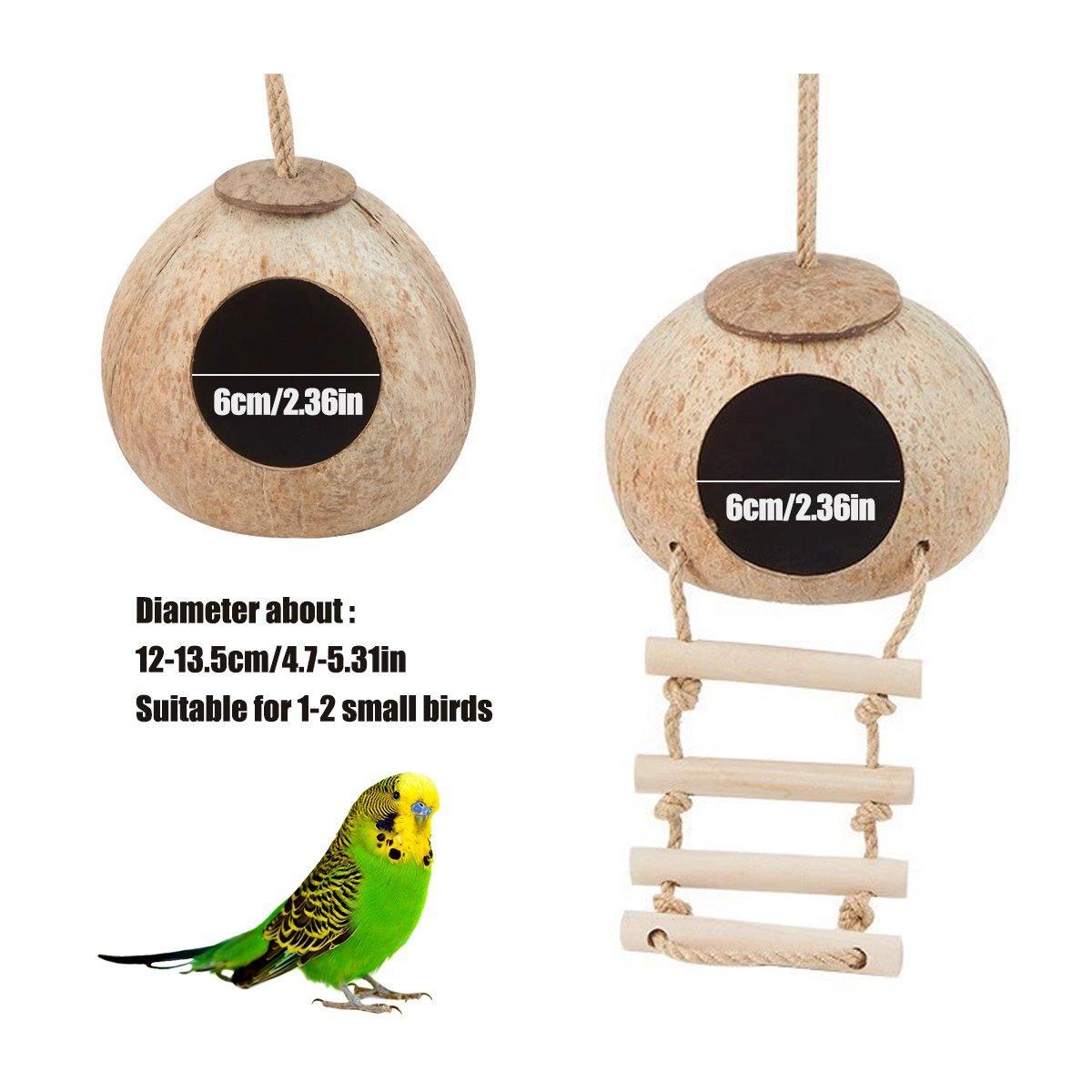 Natural Coconut Bird Nest Cage Pet Parrot Parakeet Safe Hut Feeder Shell Home - Rope type