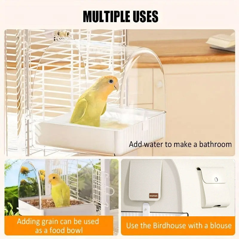 3in1 Parrot Bath Basin Bird Bathtub Cage or Accessory Pet Bird Feeder Water Bowl - Overdress