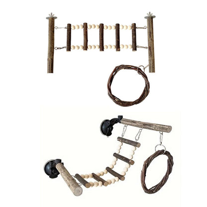Wooden Parrot Stand Climbing Ladder Swing Toy for Birds Cage Play Accessories - Nut Washer Fixed Type