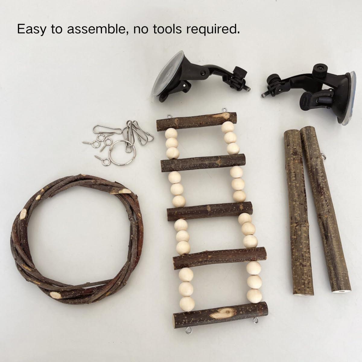 Wooden Parrot Stand Climbing Ladder Swing Toy for Birds Cage Play Accessories - Nut Washer Fixed Type