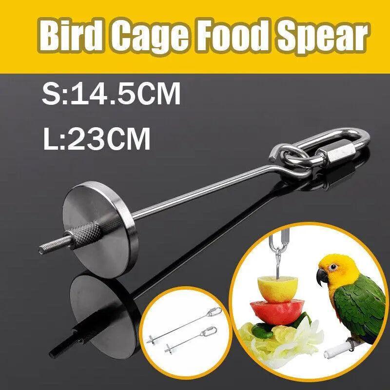 Stainless Steel Bird Parrot Cage Skewer Food Spear Fruit Holder Toy Up To 23Cm - S