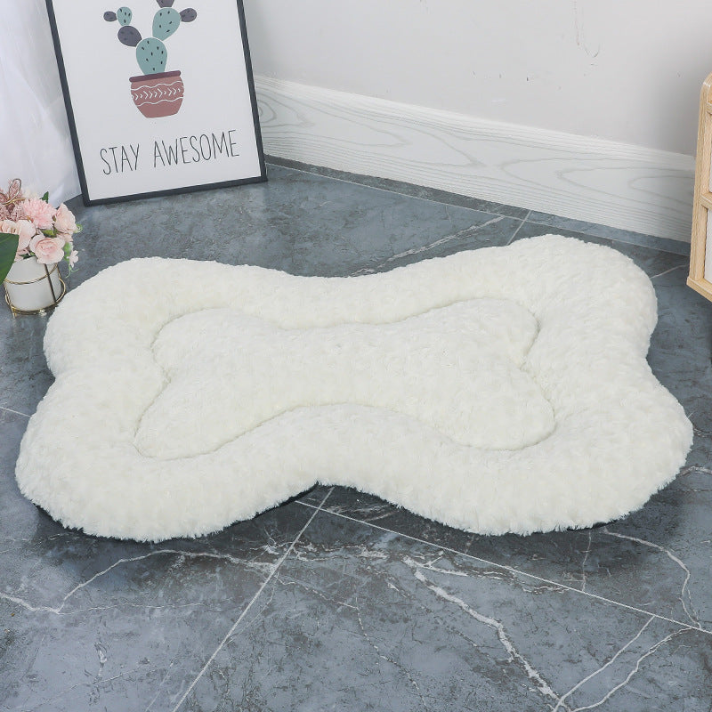 L White Rose Velvet Fish Scale Pet Bed - Creative Bone-Shaped Soft and Cozy Dog & Cat Nest