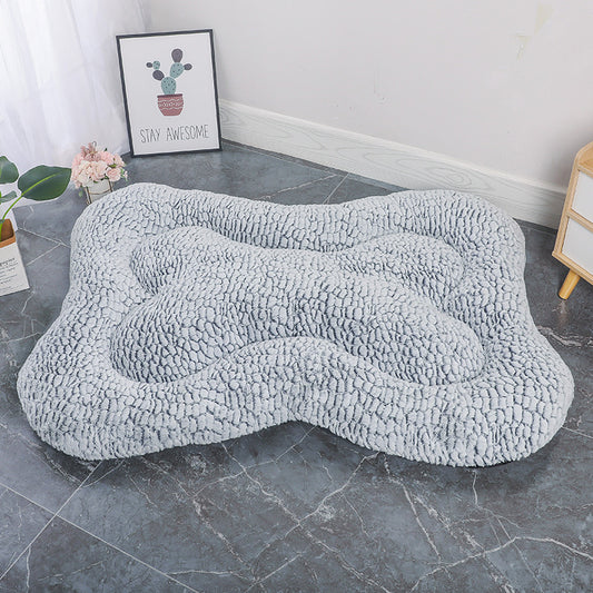 S Blue-grey Rose Velvet Fish Scale Pet Bed - Creative Bone-Shaped Soft and Cozy Dog & Cat Nest
