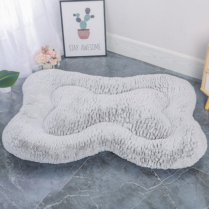 S Coffee Rose Velvet Fish Scale Pet Bed - Creative Bone-Shaped Soft and Cozy Dog & Cat Nest
