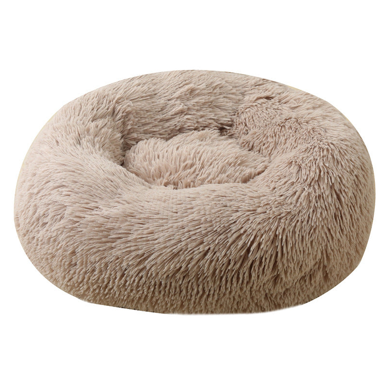 Khaki 50cm Cozy Round Pet Bed - Plush Cat & Dog Bed with Non-Slip Base, Machine Washable