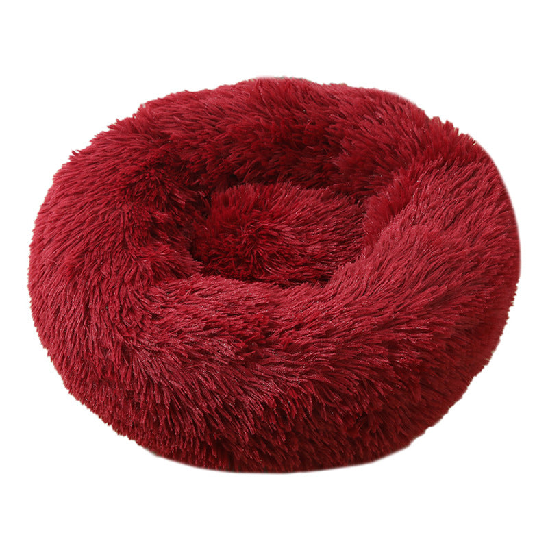 Wine Red 50cm Cozy Round Pet Bed - Plush Cat & Dog Bed with Non-Slip Base, Machine Washable