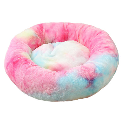 Multicolor 50cm Cozy Round Pet Bed - Plush Cat & Dog Bed with Non-Slip Base, Machine Washable