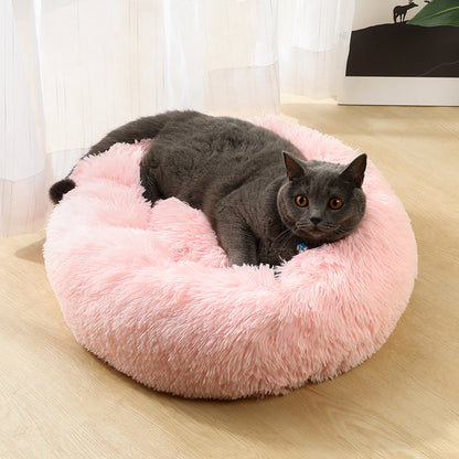 Multicolor 50cm Cozy Round Pet Bed - Plush Cat & Dog Bed with Non-Slip Base, Machine Washable