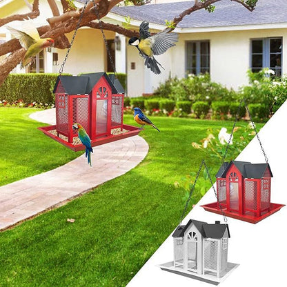 Charming House-Shaped Hanging Bird Feeder - Durable Metal Design for Wild Birds(white)
