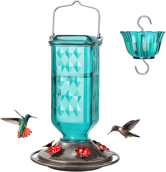 Elegant Hanging Hummingbird Feeder - Decorative Glass Nectar Bottle with Ant Moat, 6 Feeding Ports(Green)