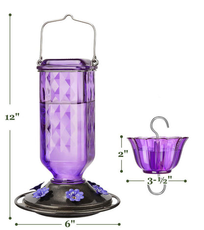 Elegant Hanging Hummingbird Feeder - Decorative Glass Nectar Bottle with Ant Moat, 6 Feeding Ports(Green)