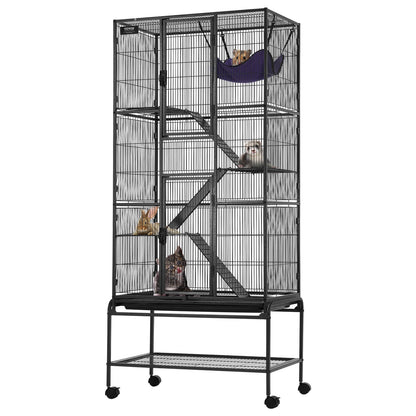 VEVOR 69 Metal Small Animal Cage 4-Tier Rolling Ferret Cage with Tray 3 Ramps"