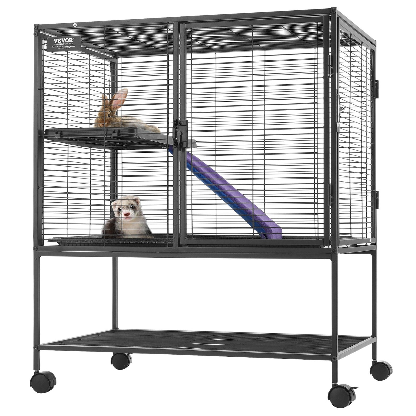 VEVOR 36 Metal Small Animal Cage 2-Tier Rolling Ferret Cage with Tray A Ramp"