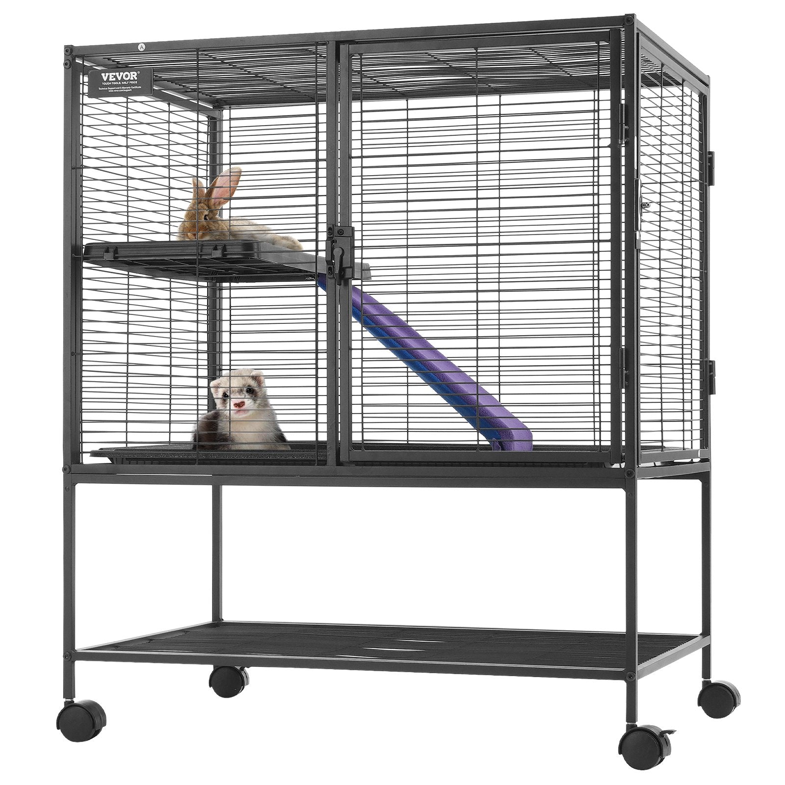 VEVOR 36 Metal Small Animal Cage 2-Tier Rolling Ferret Cage with Tray A Ramp"