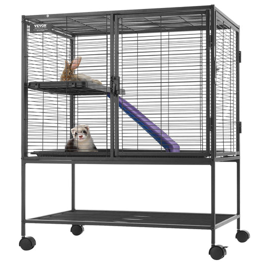 VEVOR 36 Metal Small Animal Cage 2-Tier Rolling Ferret Cage with Tray A Ramp"