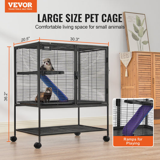 VEVOR 36" Metal Small Animal Cage 2-Tier Rolling Ferret Cage with Tray A Ramp