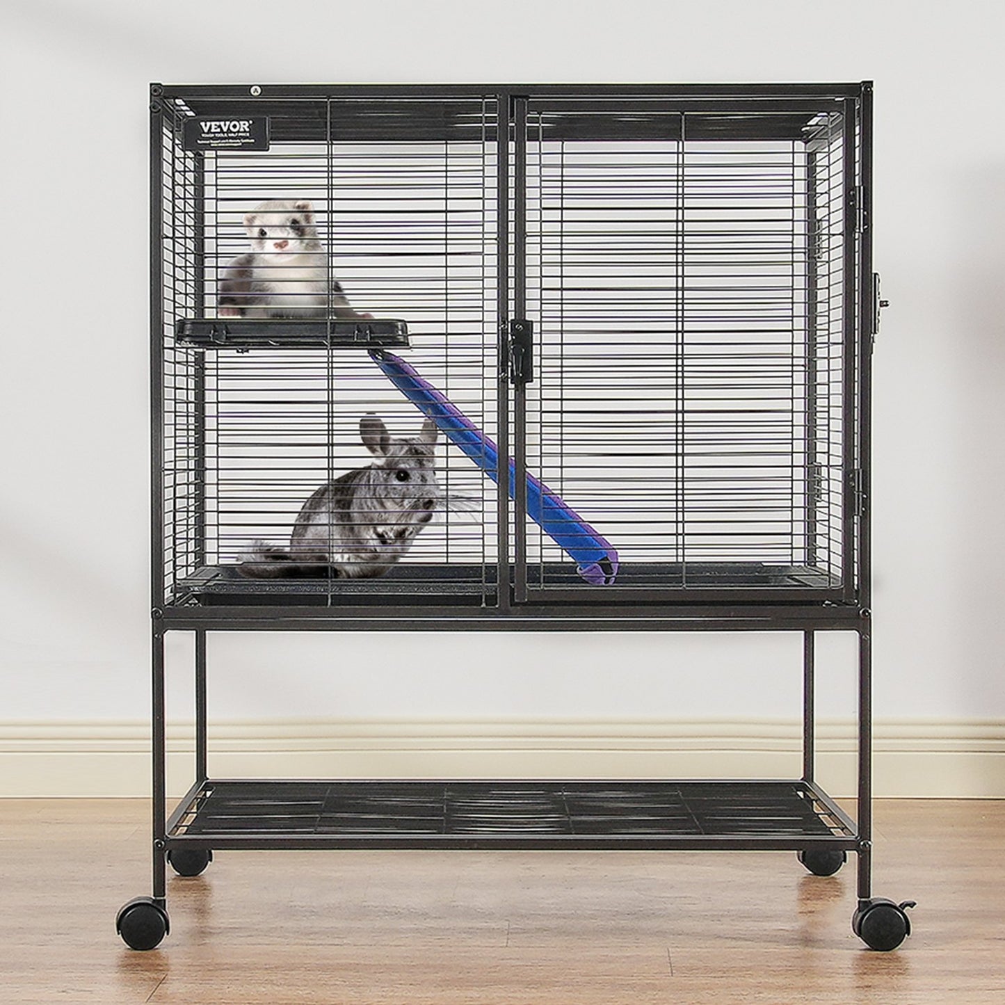 VEVOR 36" Metal Small Animal Cage 2-Tier Rolling Ferret Cage with Tray A Ramp