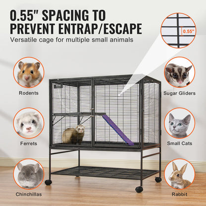 VEVOR 39" Metal Small Animal Cage 2-Tier Rolling Ferret Cage with Tray A Ramp