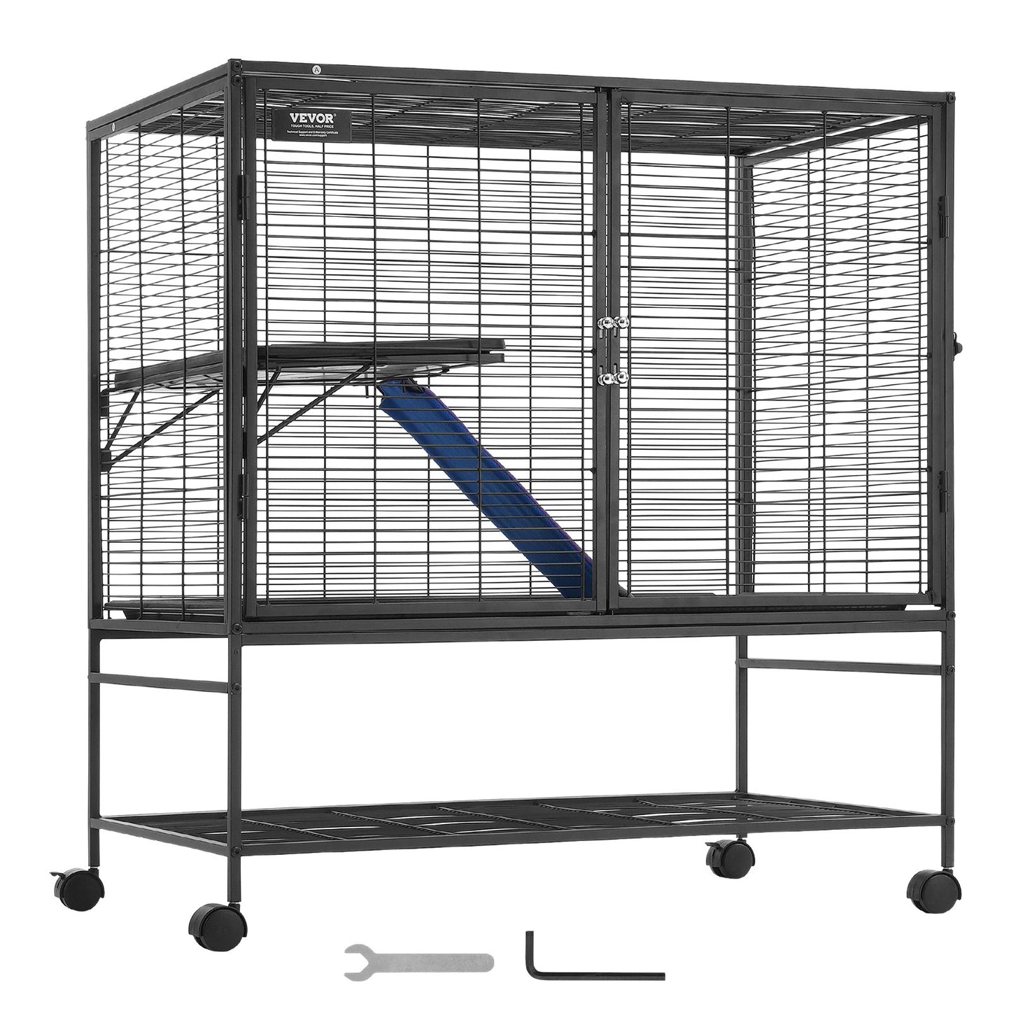 VEVOR 39" Metal Small Animal Cage 2-Tier Rolling Ferret Cage with Tray A Ramp