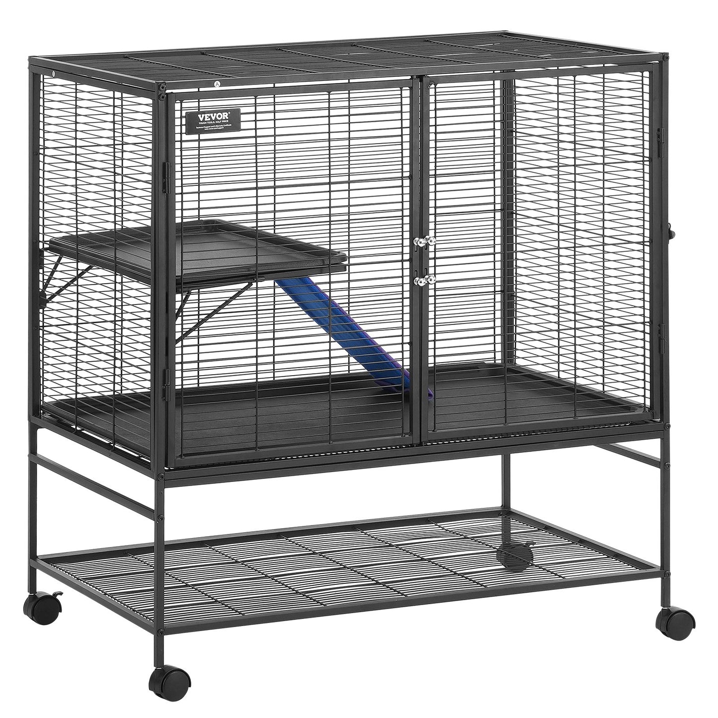 VEVOR 39" Metal Small Animal Cage 2-Tier Rolling Ferret Cage with Tray A Ramp