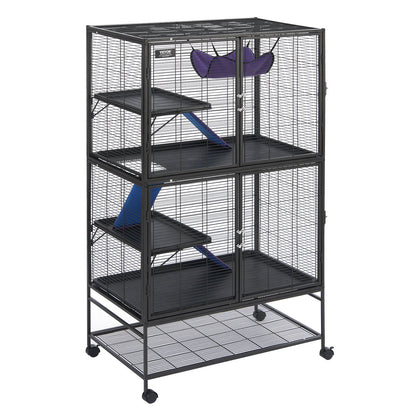 VEVOR 64.6" Metal Small Animal Cage 4-Tier Rolling Ferret Cage with Tray 3 Ramps