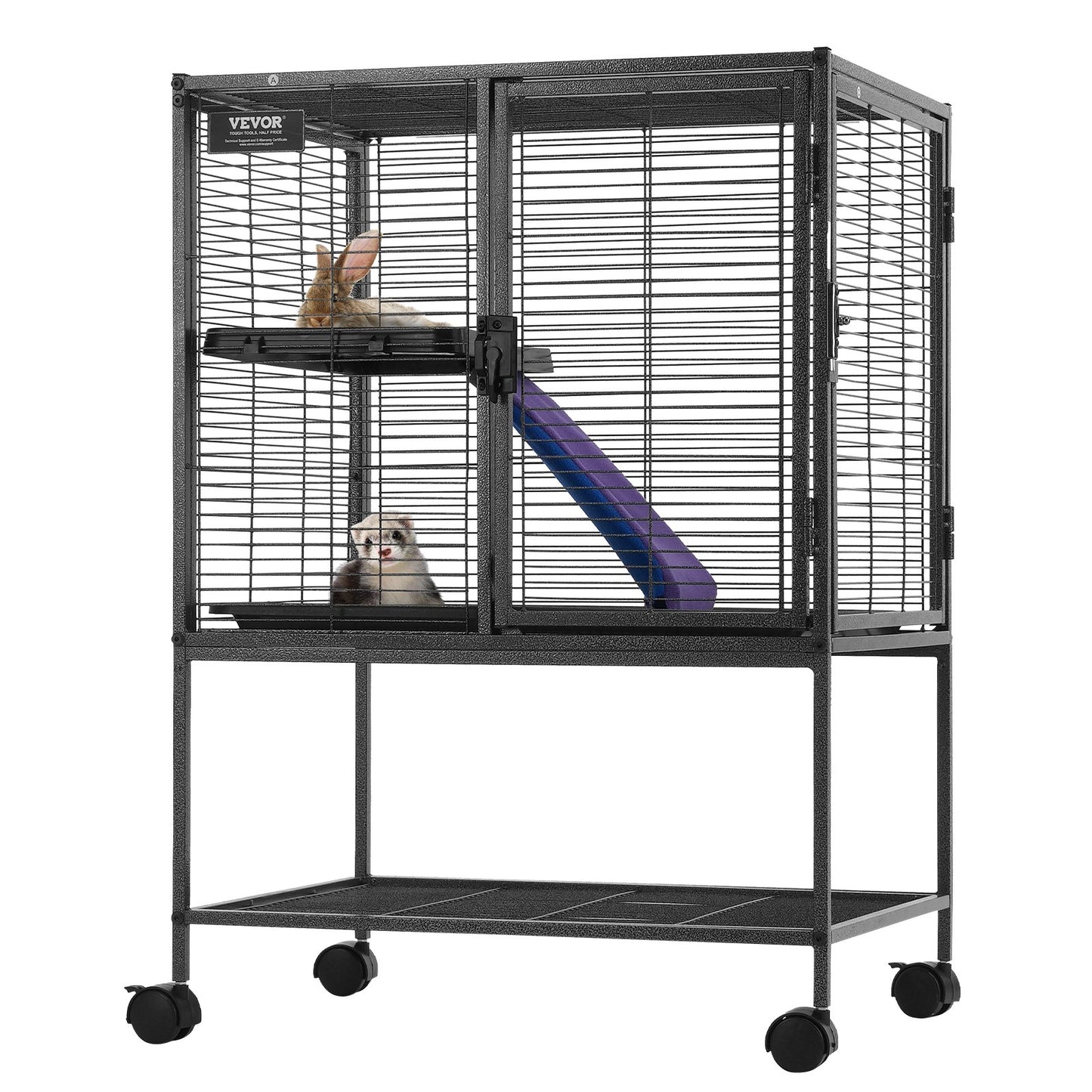 VEVOR 34 Metal Small Animal Cage 2-Tier Rolling Ferret Cage with Tray A Ramp"