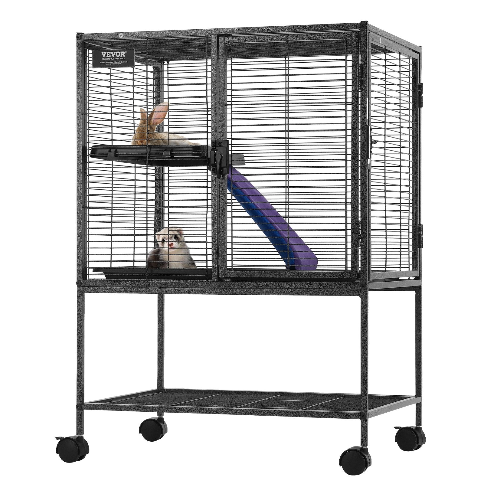 VEVOR 34 Metal Small Animal Cage 2-Tier Rolling Ferret Cage with Tray A Ramp"