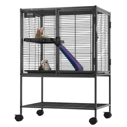 VEVOR 34 Metal Small Animal Cage 2-Tier Rolling Ferret Cage with Tray A Ramp"