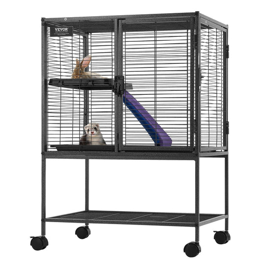VEVOR 34 Metal Small Animal Cage 2-Tier Rolling Ferret Cage with Tray A Ramp"