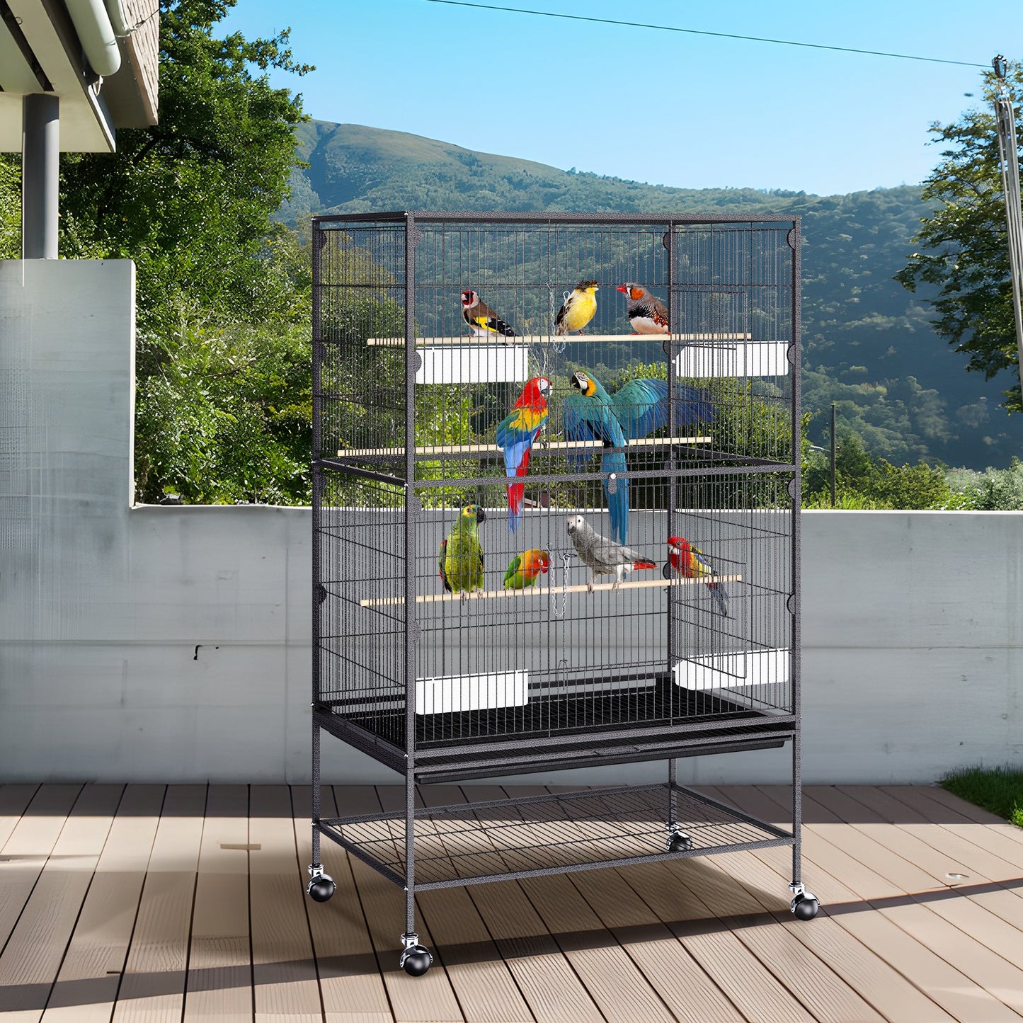 VEVOR 52 inch Standing Large Bird Cage, Carbon Steel Flight Bird Cage for Parakeets, Cockatiels, Parrots, Macaw with Rolling Stand and Tray