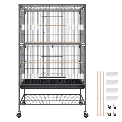 VEVOR 52 inch Standing Large Bird Cage, Carbon Steel Flight Bird Cage for Parakeets, Cockatiels, Parrots, Macaw with Rolling Stand and Tray