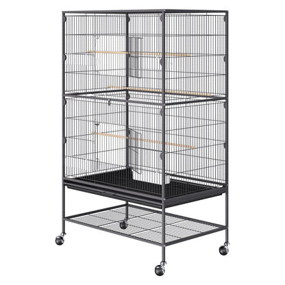 VEVOR 52 inch Standing Large Bird Cage, Carbon Steel Flight Bird Cage for Parakeets, Cockatiels, Parrots, Macaw with Rolling Stand and Tray