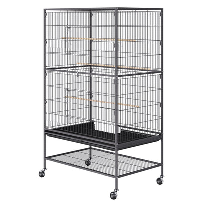 VEVOR 52 inch Standing Large Bird Cage, Carbon Steel Flight Bird Cage for Parakeets, Cockatiels, Parrots, Macaw with Rolling Stand and Tray
